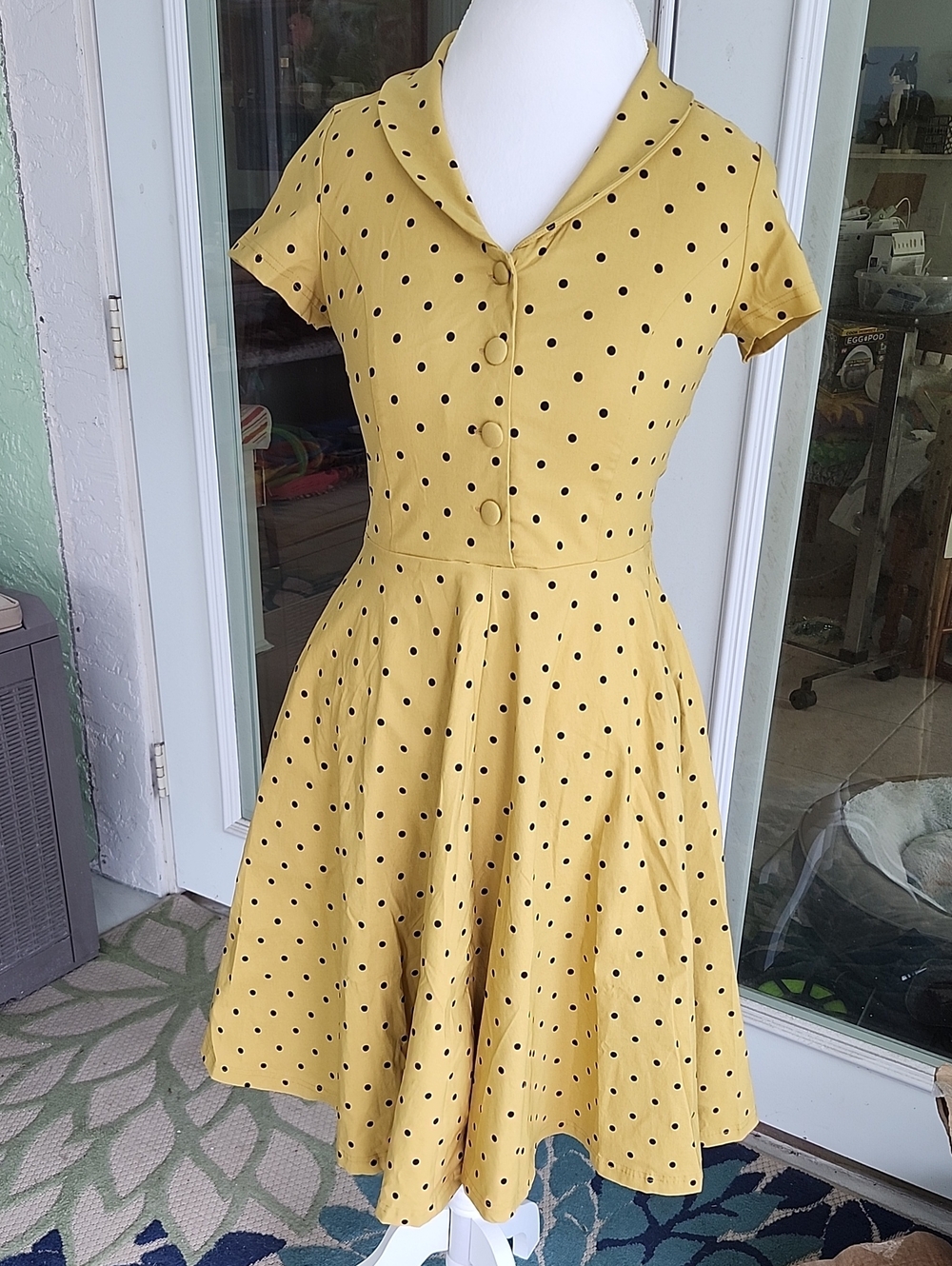 Vintage-Inspired Yellow Polka Dot Fit & Flare Dress